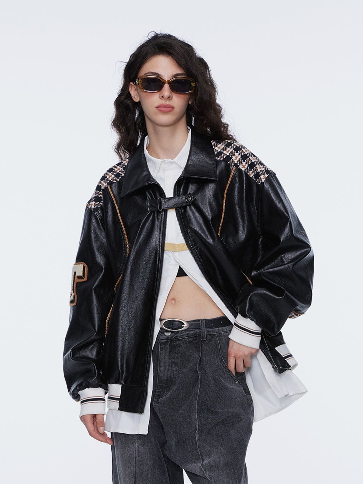 Aelfric Eden Plaid Patchwork Faux Leather Jacket sold by Aelfric Eden product image thumbnail 2