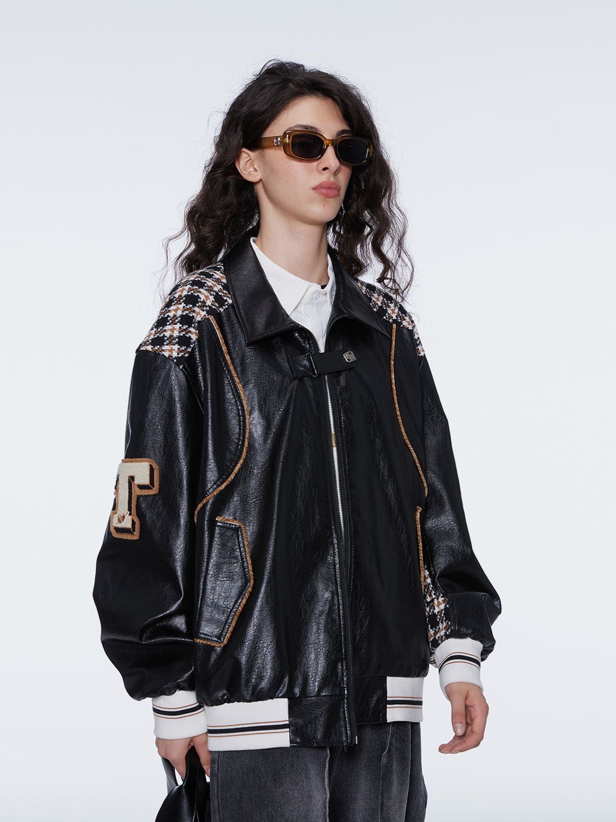 Aelfric Eden Plaid Patchwork Faux Leather Jacket sold by Aelfric Eden product image thumbnail 3