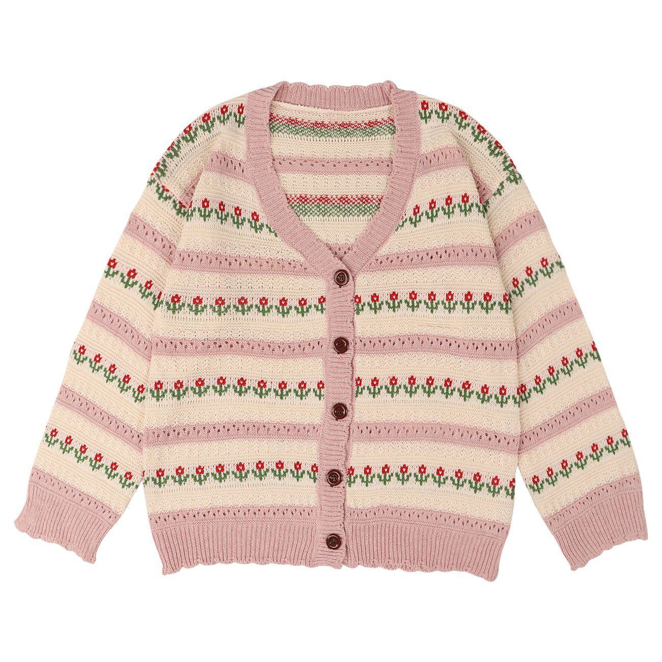Aelfric Eden Striped Flowers Embroidery Hollow Out Cardigan Knit Sweater sold by Aelfric Eden product image thumbnail 2