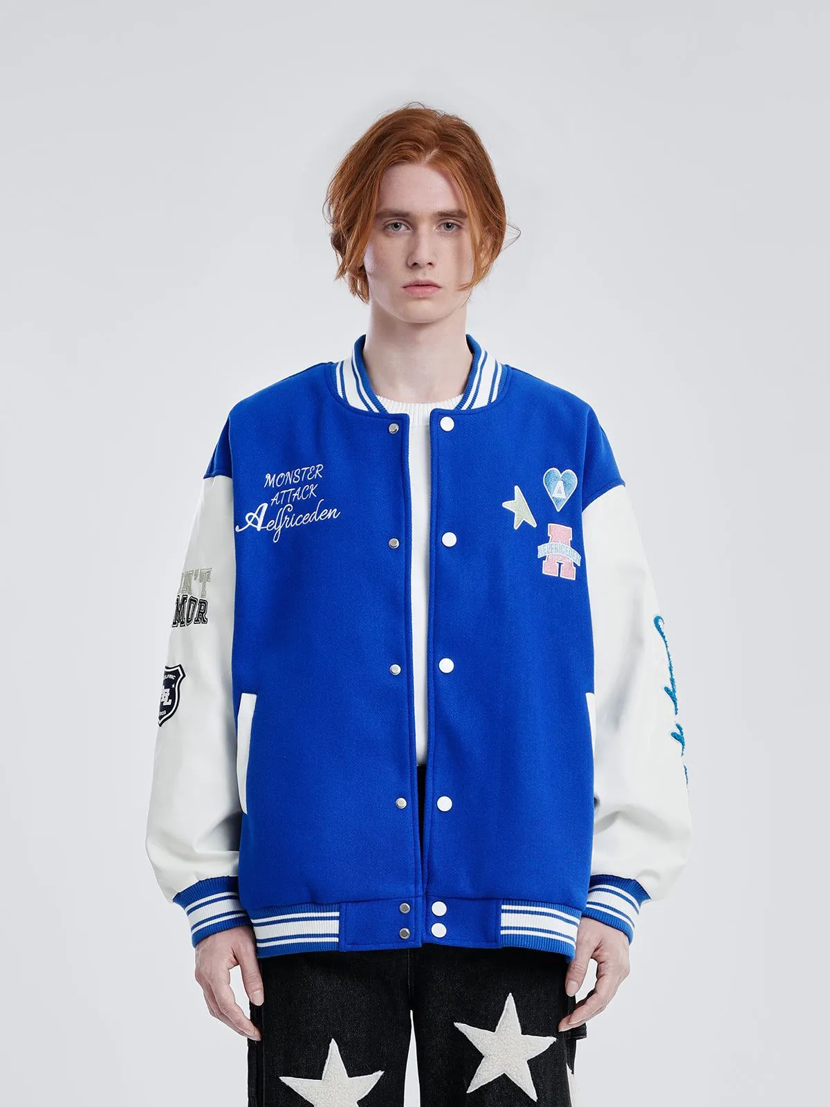 Aelfric Eden Patchwork Embroidery Varsity Jacket sold by Aelfric Eden product image thumbnail 5