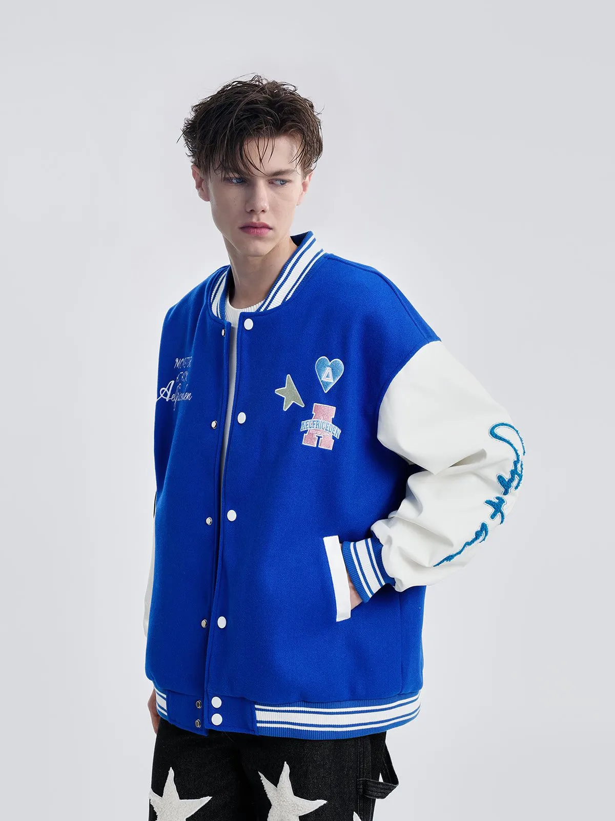 Aelfric Eden Patchwork Embroidery Varsity Jacket sold by Aelfric Eden product image thumbnail 3