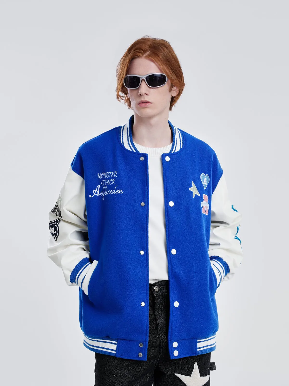 Aelfric Eden Patchwork Embroidery Varsity Jacket sold by Aelfric Eden product image thumbnail 2