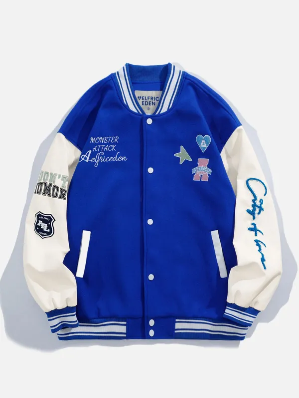 Aelfric Eden Patchwork Embroidery Varsity Jacket sold by Aelfric Eden