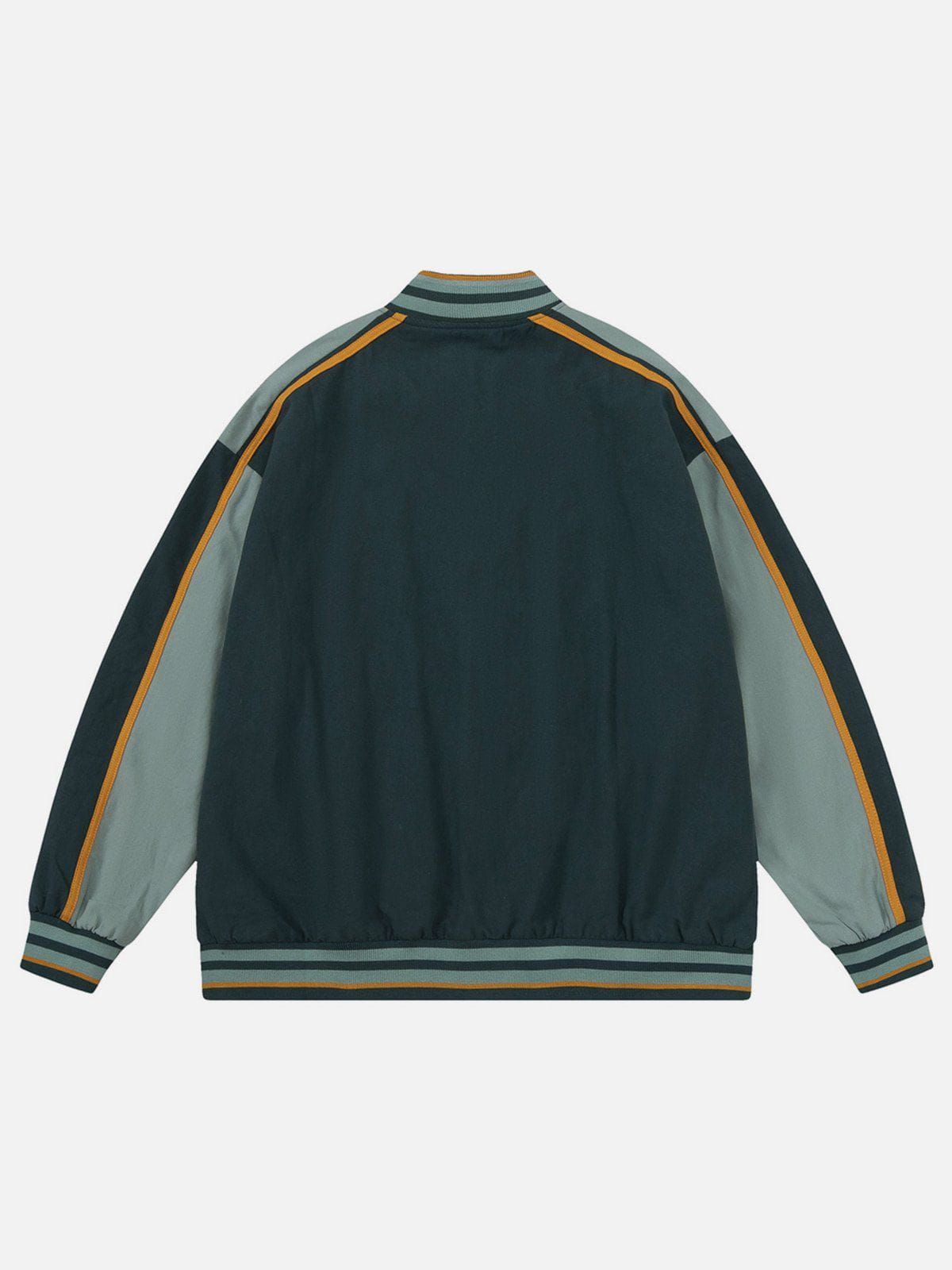 Aelfric Eden Stripe Patchwork Embroidery Varsity Jacket sold by Aelfric Eden product image thumbnail 2