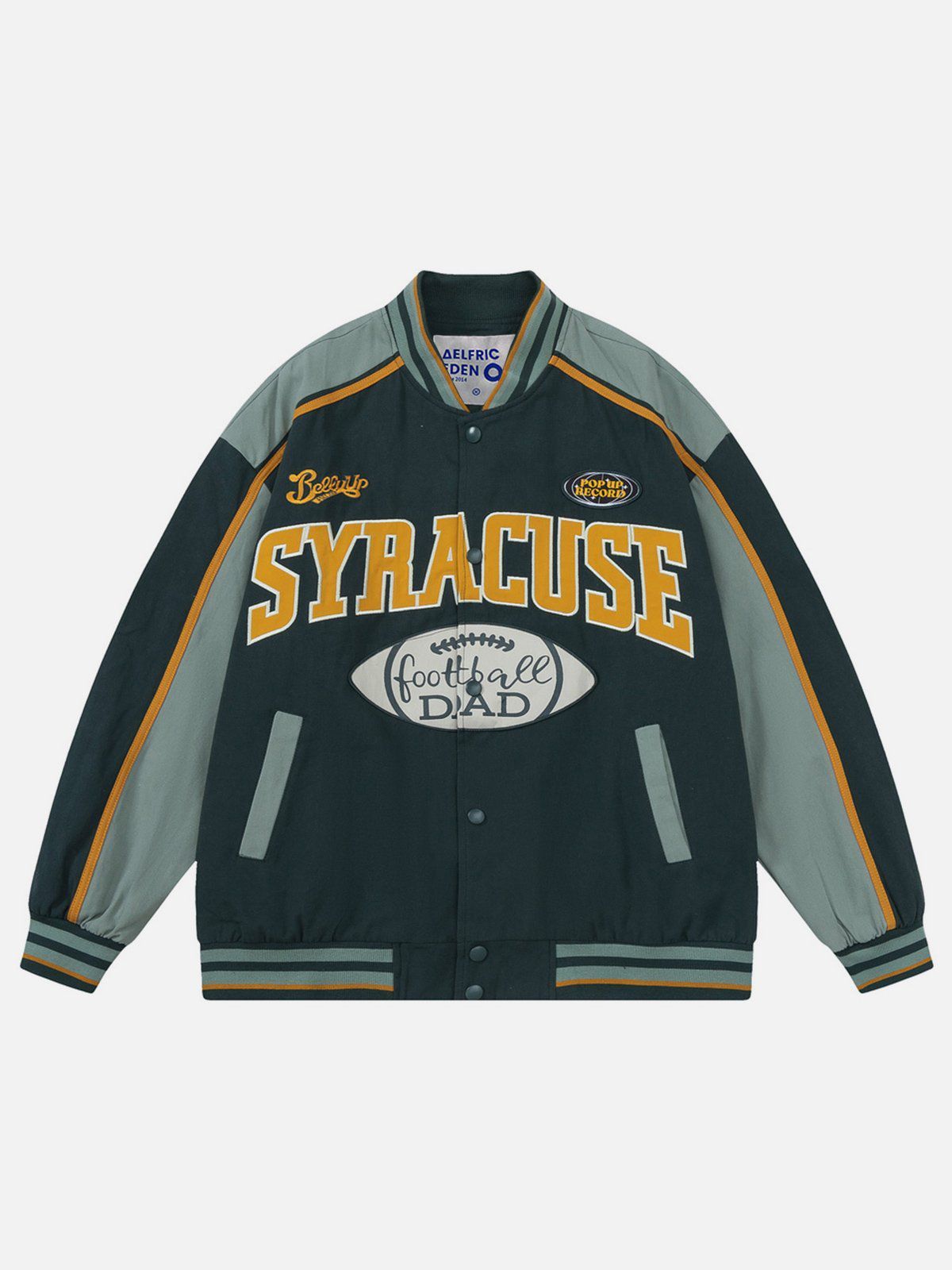 Aelfric Eden Stripe Patchwork Embroidery Varsity Jacket sold by Aelfric Eden