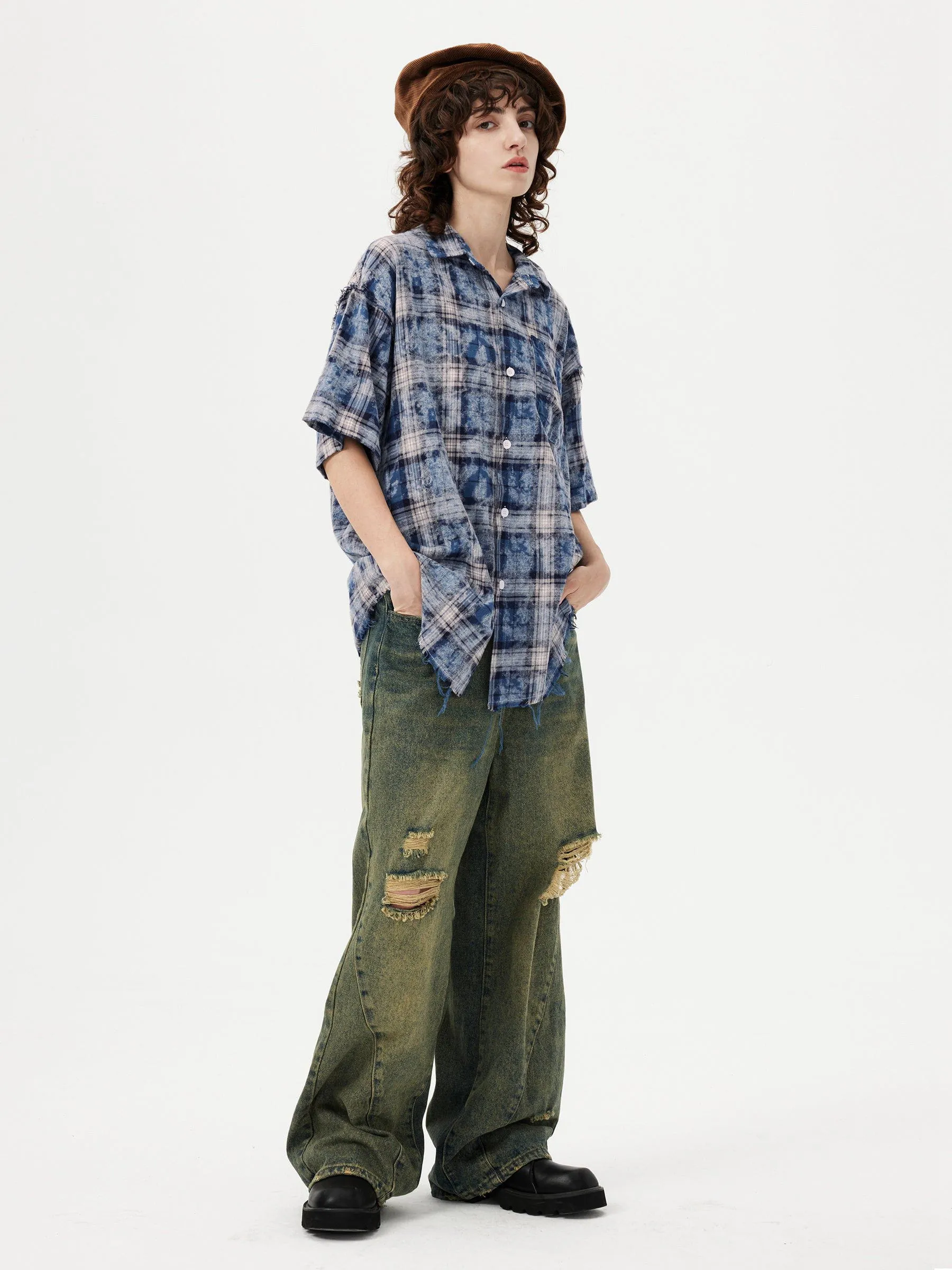 Aelfric Eden Tie Dye Plaid Shirt sold by Aelfric Eden product image thumbnail 4