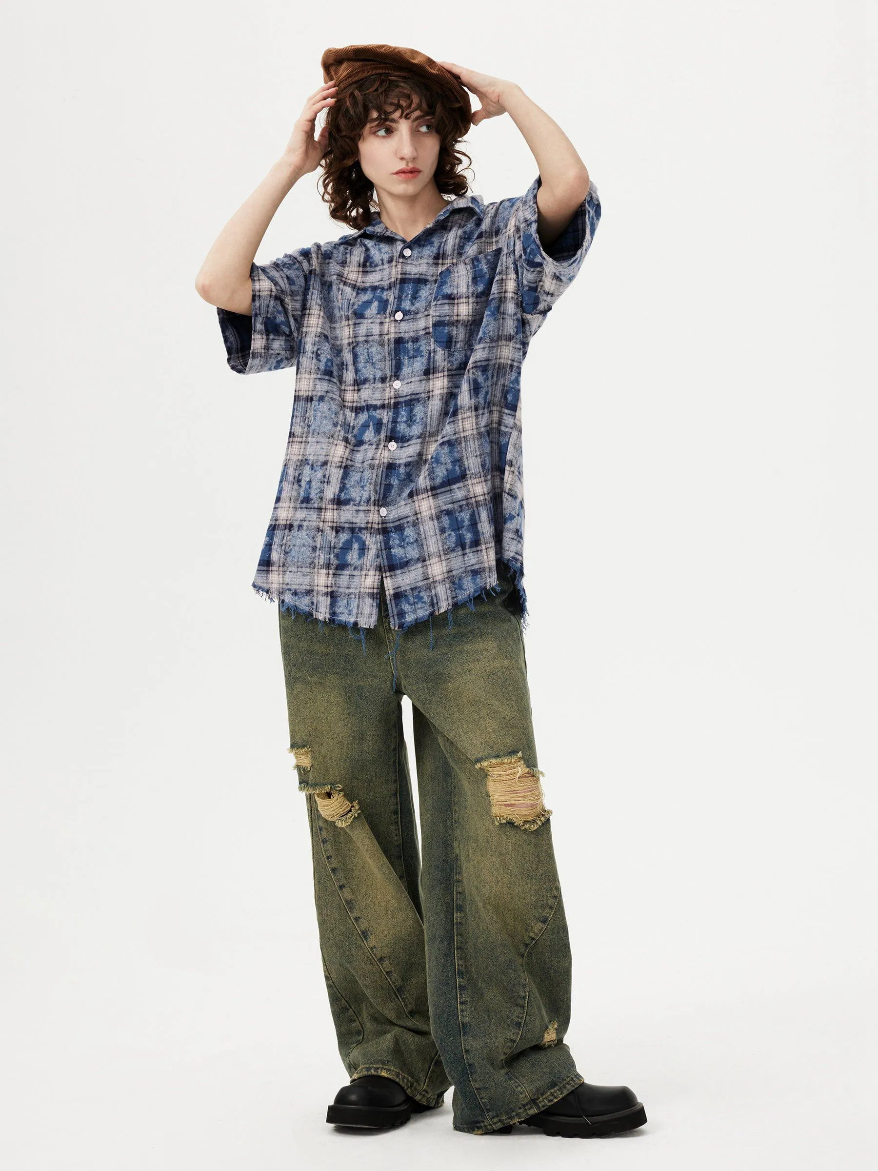 Aelfric Eden Tie Dye Plaid Shirt sold by Aelfric Eden product image thumbnail 5