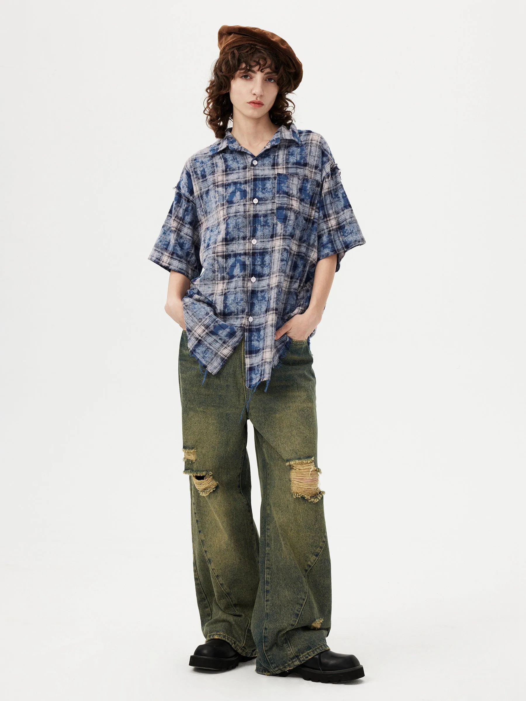 Aelfric Eden Tie Dye Plaid Shirt sold by Aelfric Eden product image thumbnail 3