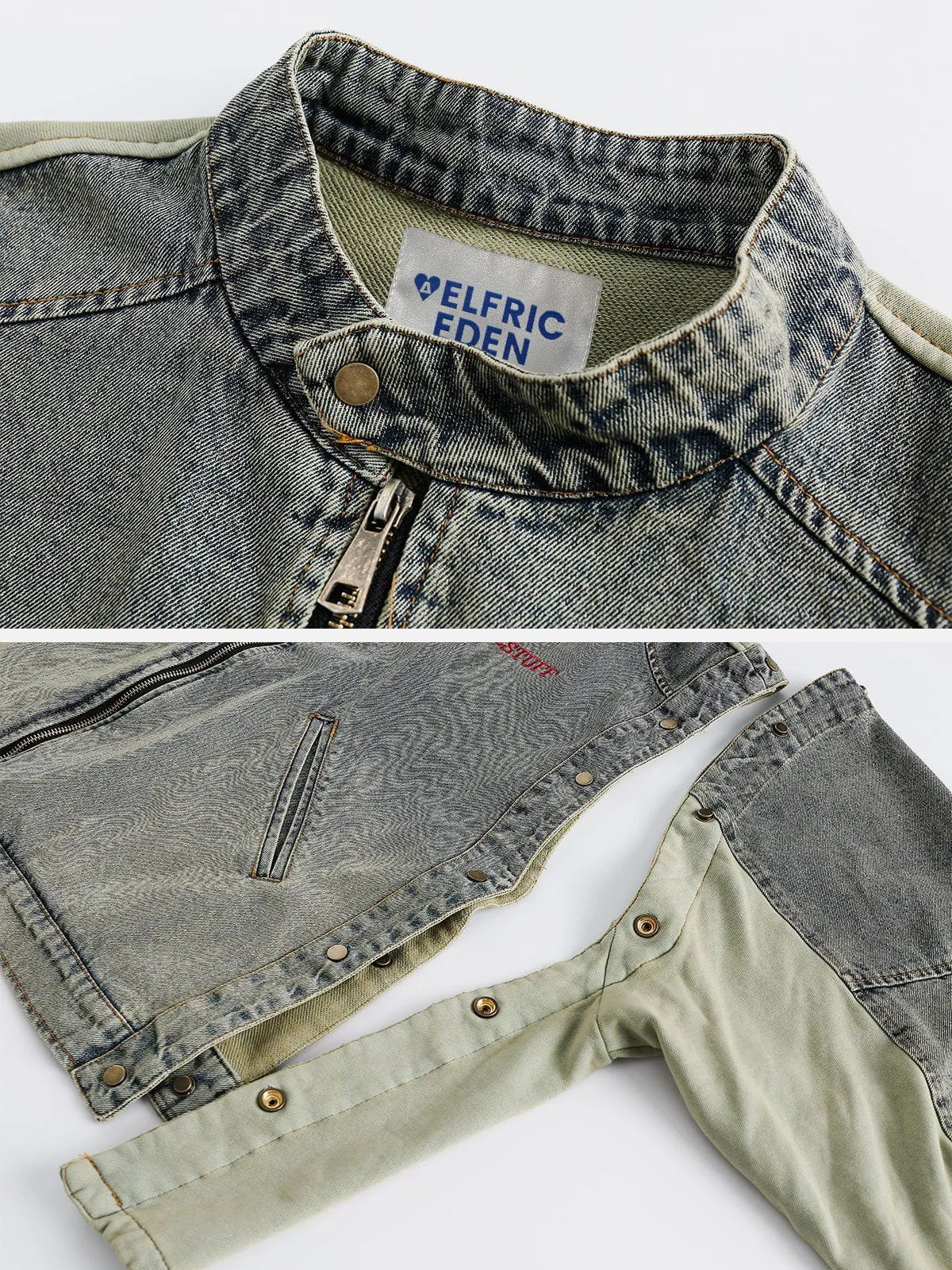 Aelfric Eden Detachable Sleeves Patchwork Denim Jacket sold by Aelfric Eden product image thumbnail 5