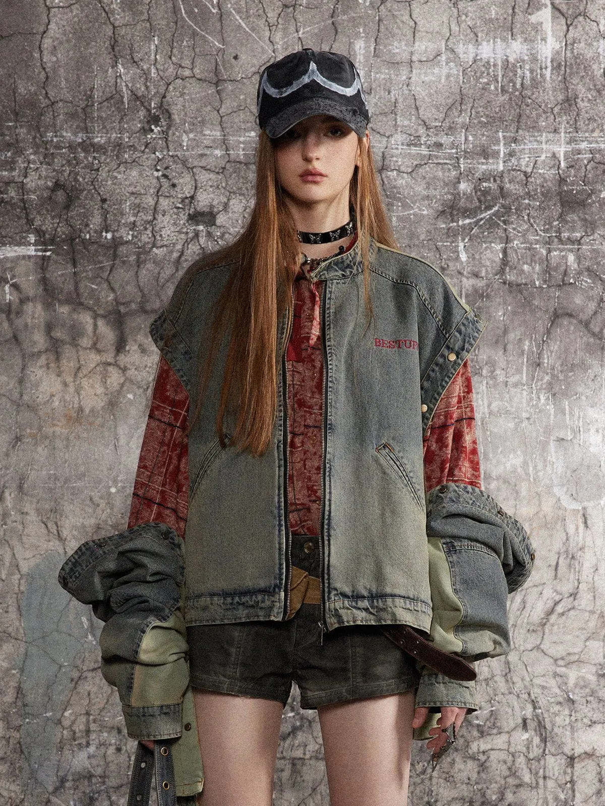 Aelfric Eden Detachable Sleeves Patchwork Denim Jacket sold by Aelfric Eden product image thumbnail 2