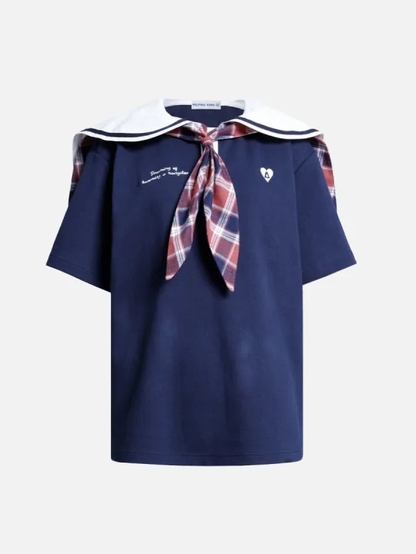 Embroidery Navy Collar Wool Blend Tee sold by Aelfric Eden