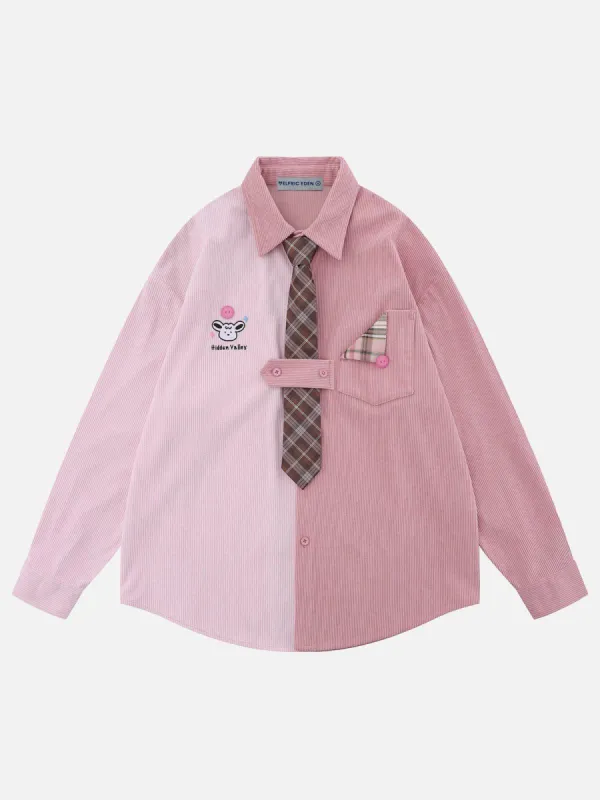 Aelfric Eden Color Blocking Tie Long Sleeve Shirt sold by Aelfric Eden