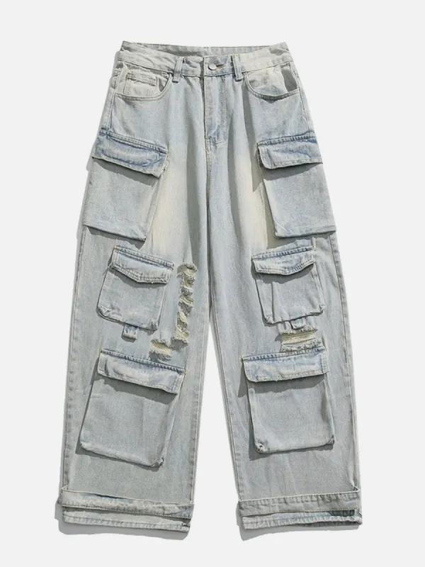 Aelfric Eden Distressed Multi Pocket Washed Straight-Leg Jeans made by Aelfric Eden