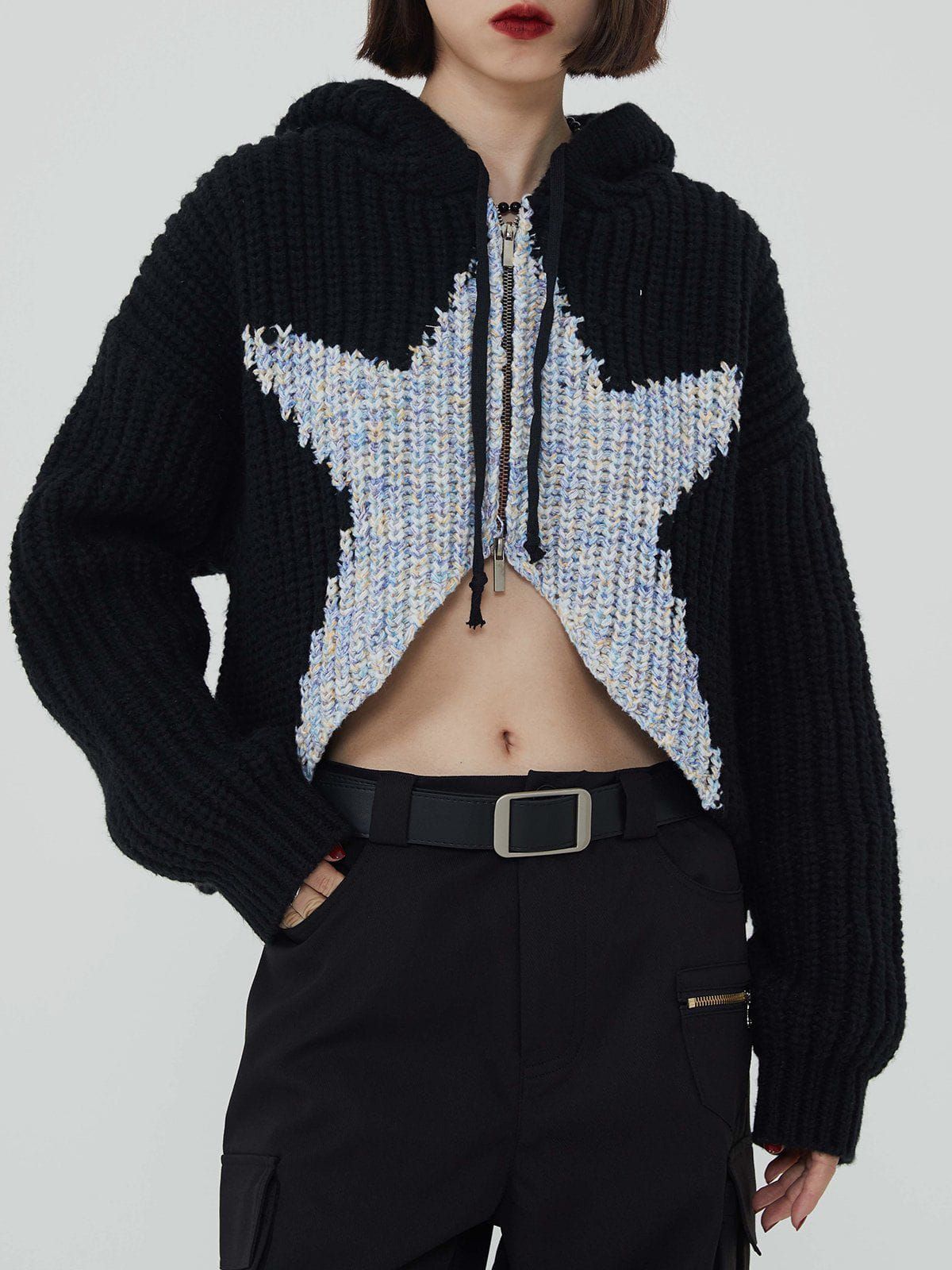 Pentagram Crop Knit Hoodie sold by Aelfric Eden product image thumbnail 4