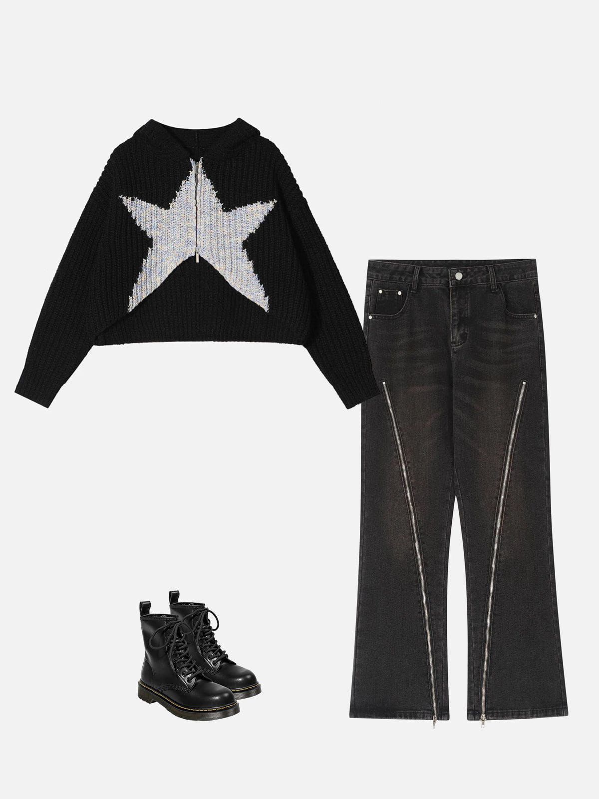 Pentagram Crop Knit Hoodie sold by Aelfric Eden product image thumbnail 2