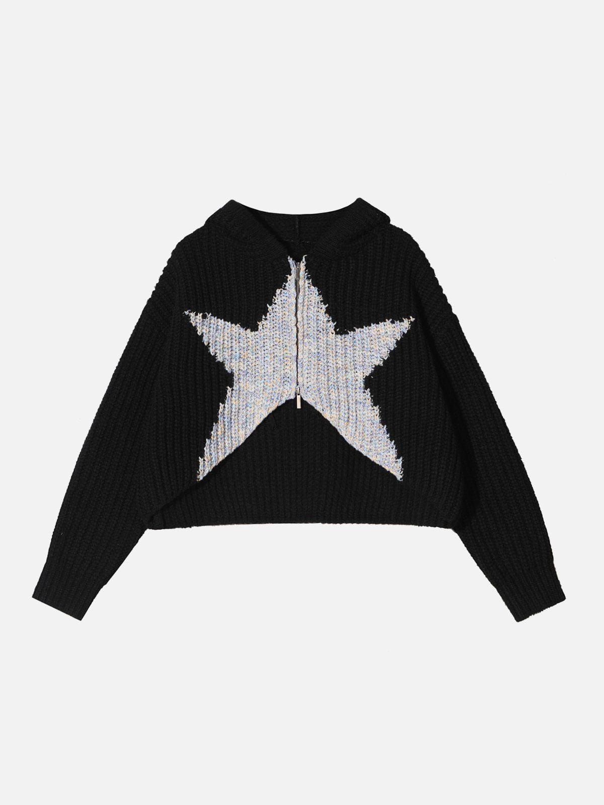Pentagram Crop Knit Hoodie sold by Aelfric Eden