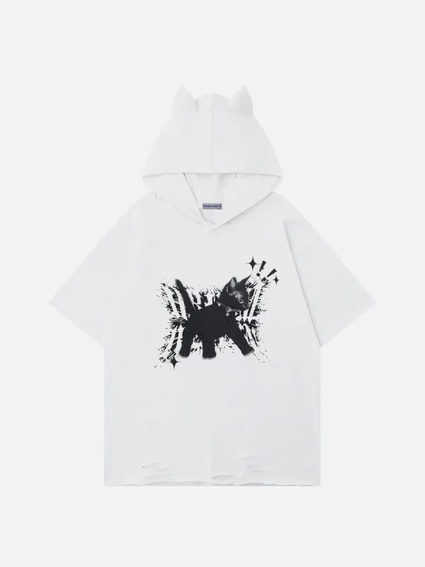 Aelfric Eden Cat Print Distressed Tee sold by Aelfric Eden