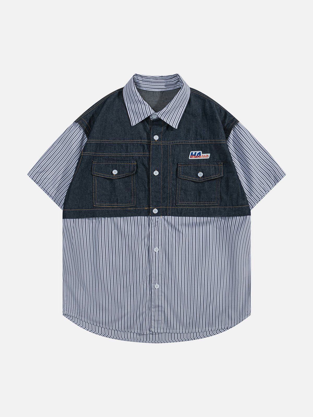 Aelfric Eden Denim Patchwork Short Sleeve Shirts sold by Aelfric Eden