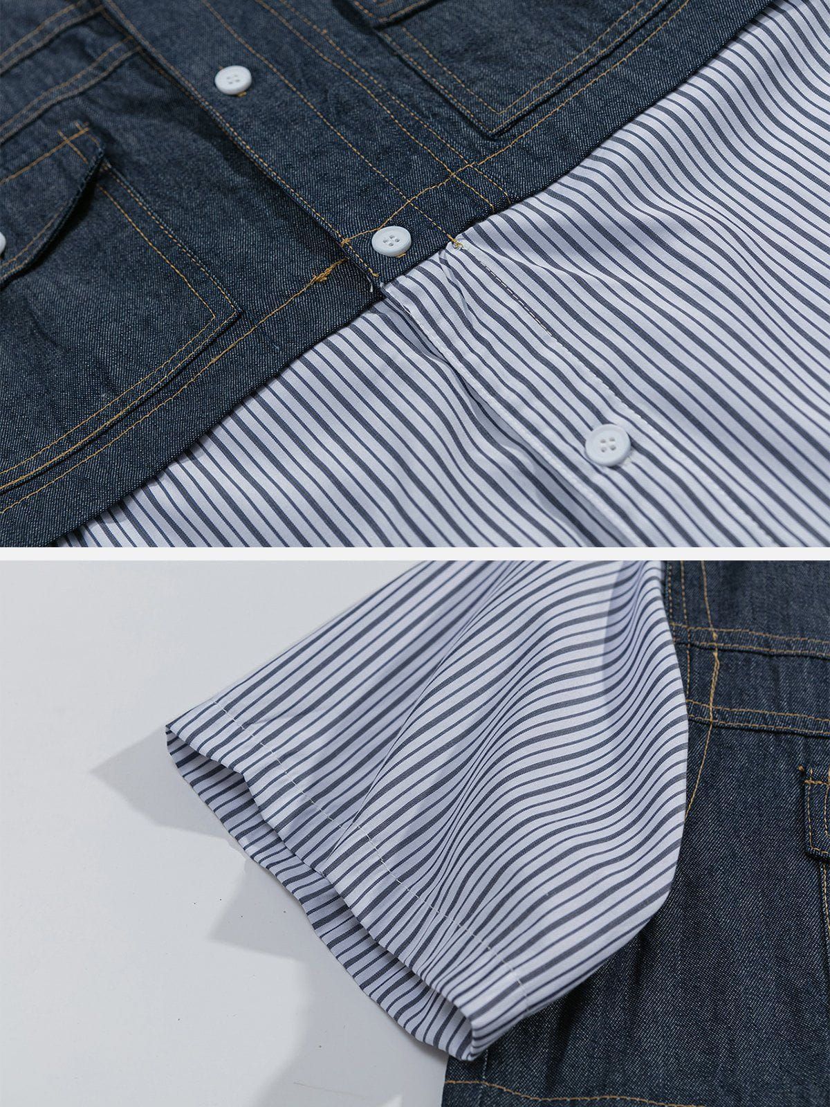 Aelfric Eden Denim Patchwork Short Sleeve Shirts sold by Aelfric Eden product image thumbnail 3