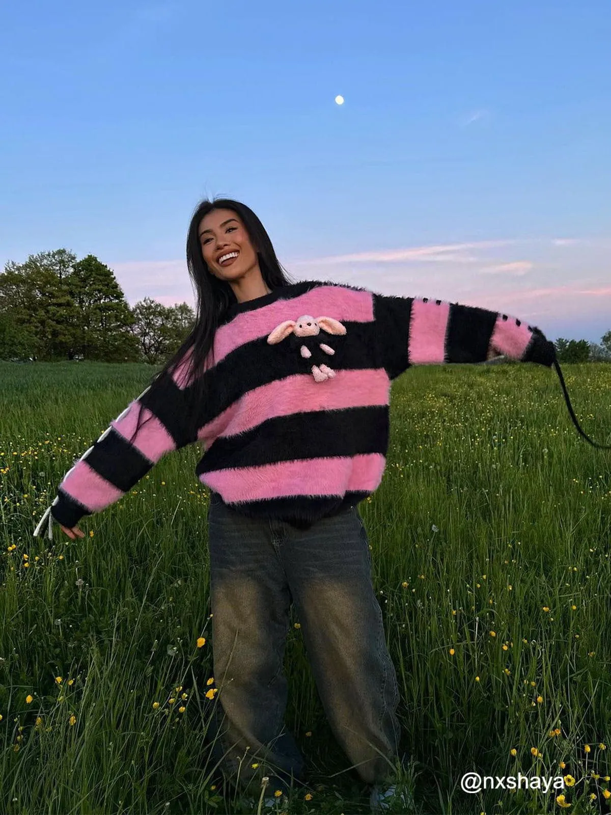 Aelfric Eden Cute Rabbit Stripe Drawstring Mohair Sweater sold by Aelfric Eden