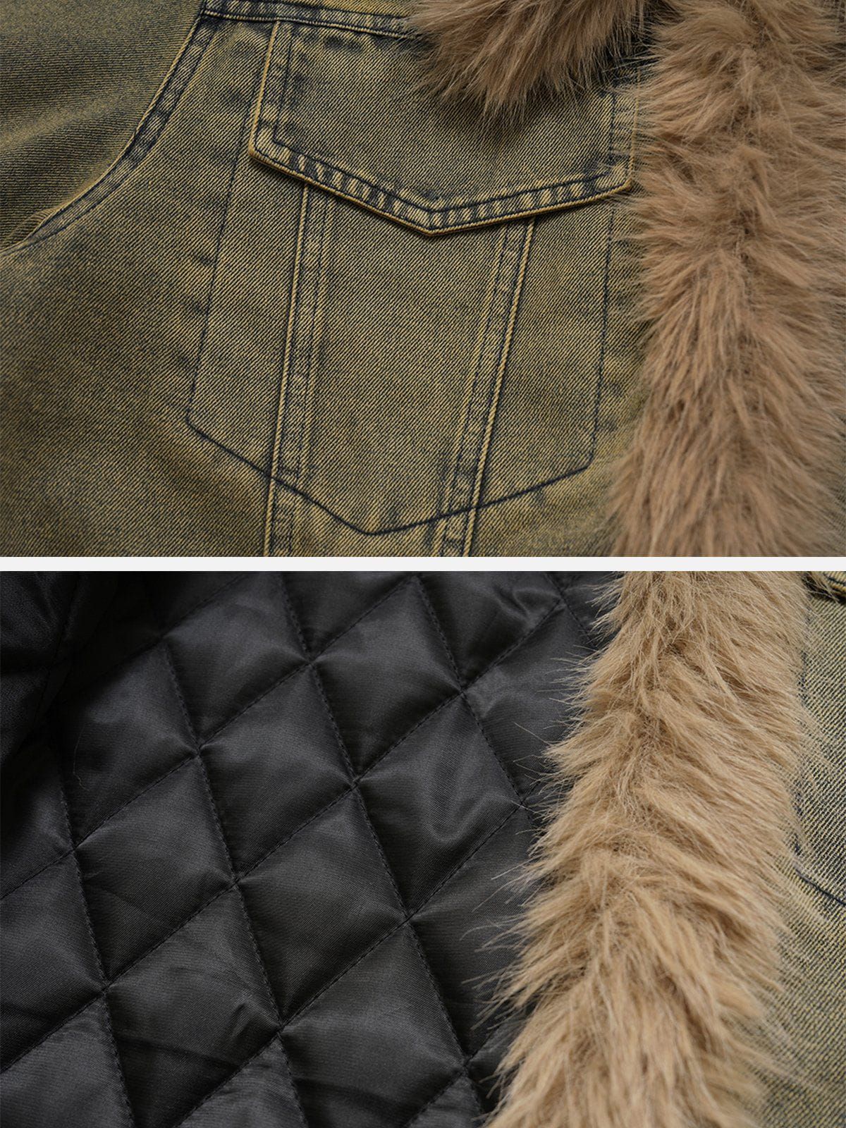 Vintage Patchwork Faux Fur Washed Denim Jacket sold by Aelfric Eden product image thumbnail 4