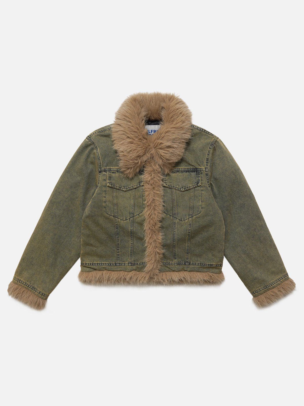 Vintage Patchwork Faux Fur Washed Denim Jacket sold by Aelfric Eden