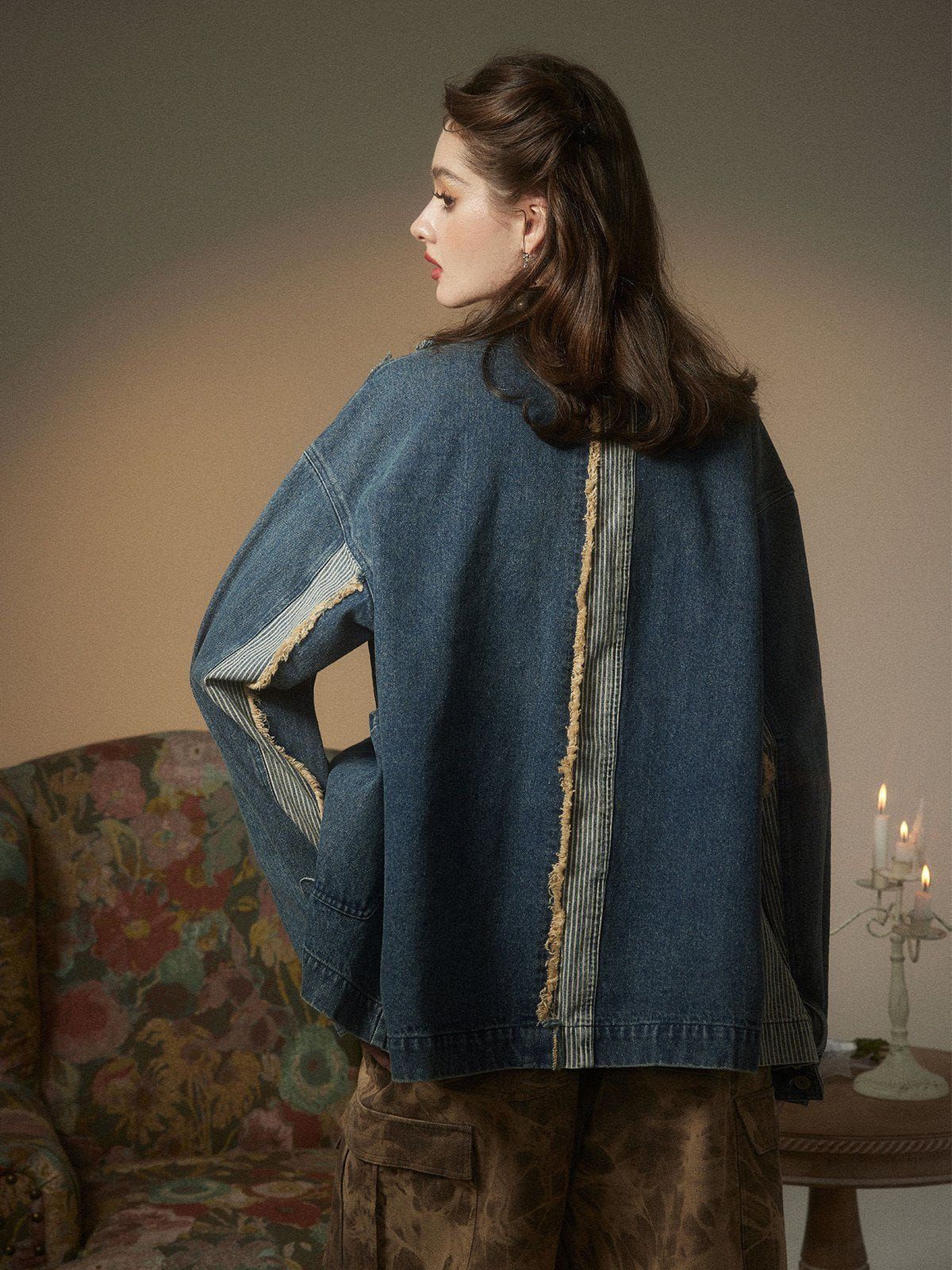 Aelfric Eden Irregular Stripe Fringe Denim Jacket sold by Aelfric Eden product image thumbnail 3