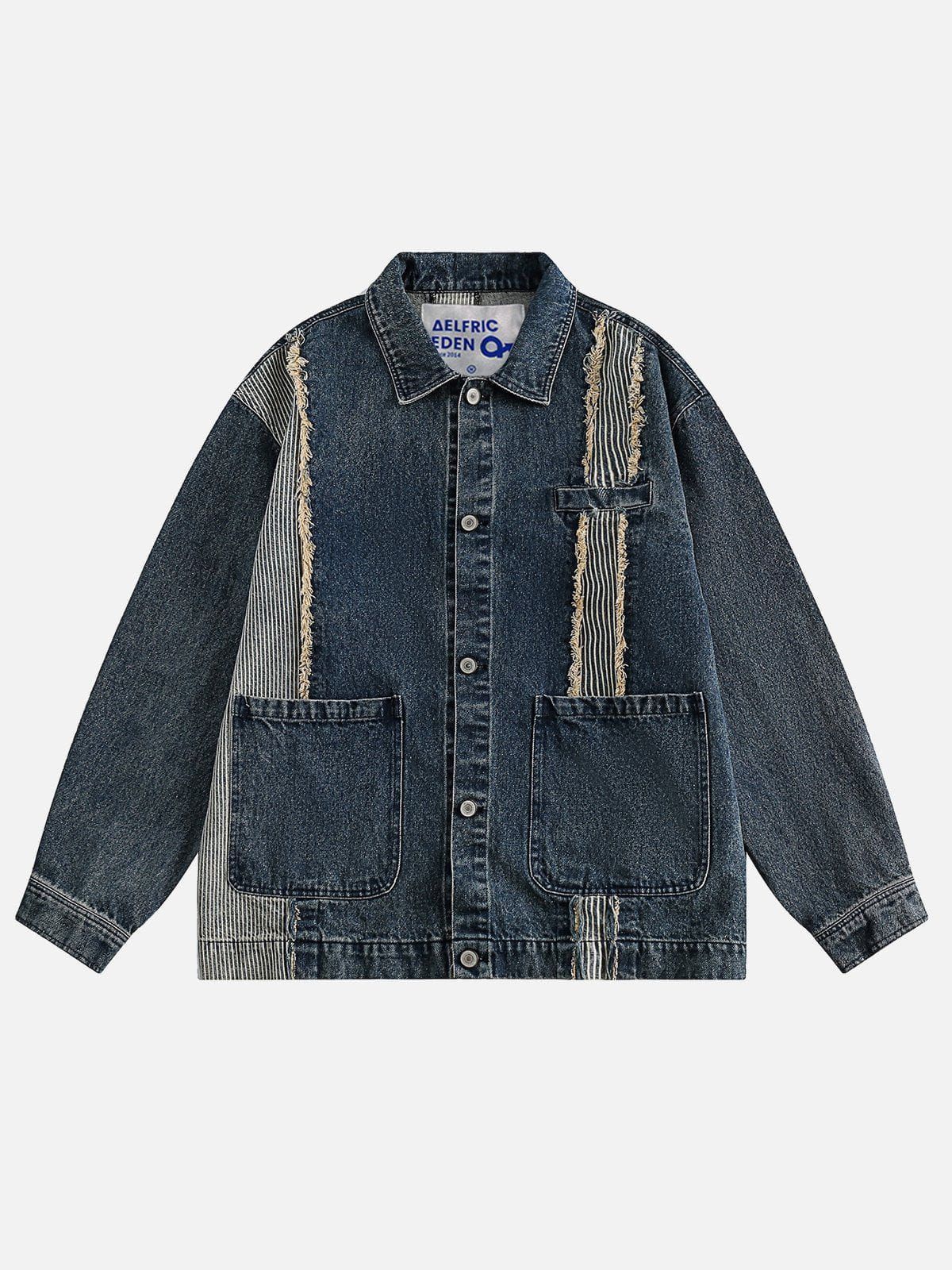 Aelfric Eden Irregular Stripe Fringe Denim Jacket sold by Aelfric Eden