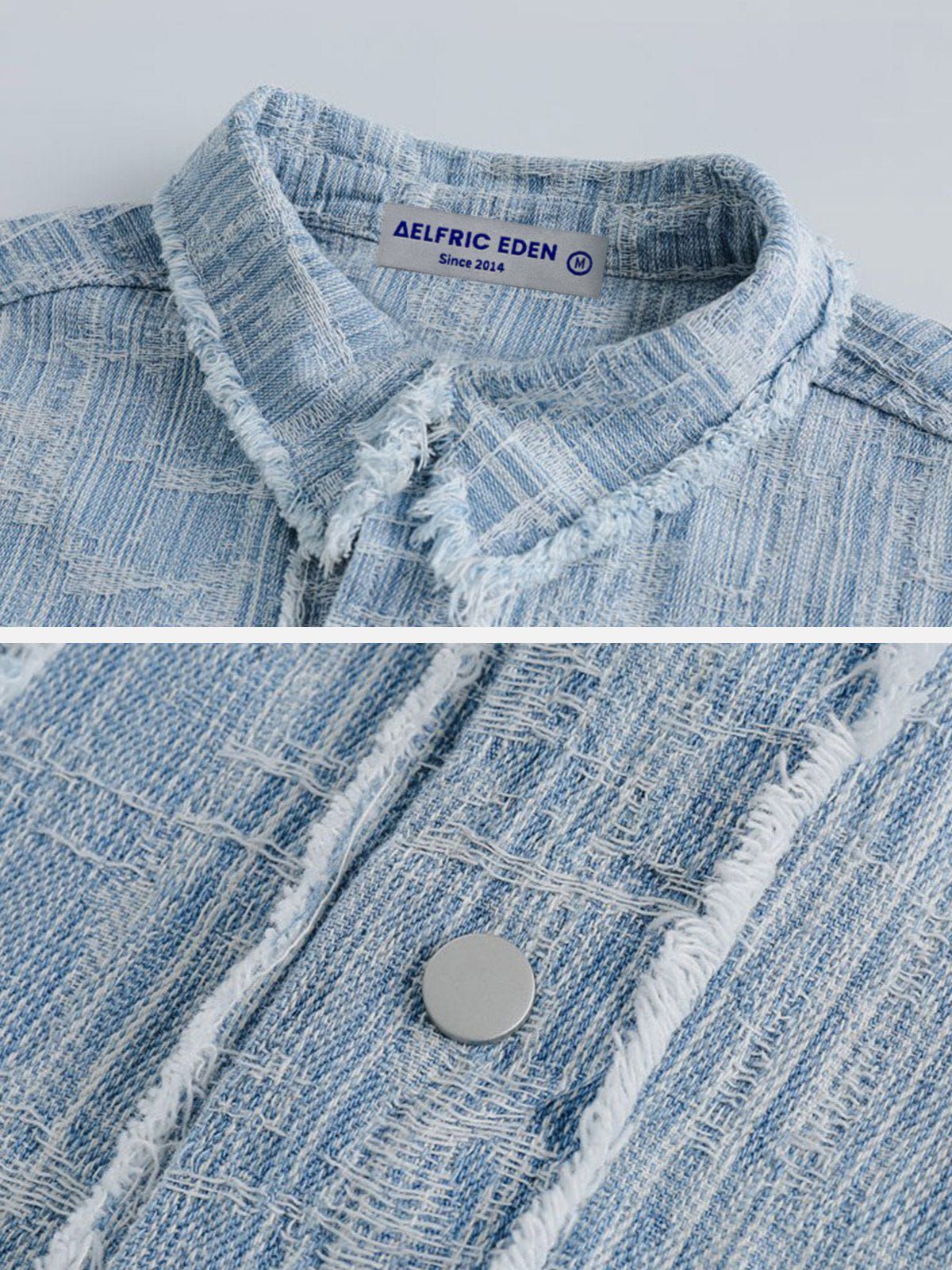 Aelfric Eden Fringed Denim Short Sleeve Shirts sold by Aelfric Eden product image thumbnail 3