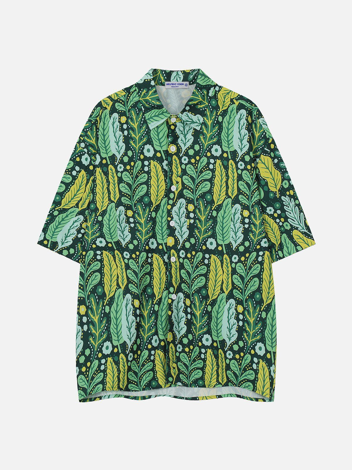 All-over Irregular Green Leaves Short Sleeve Shirts sold by Aelfric Eden