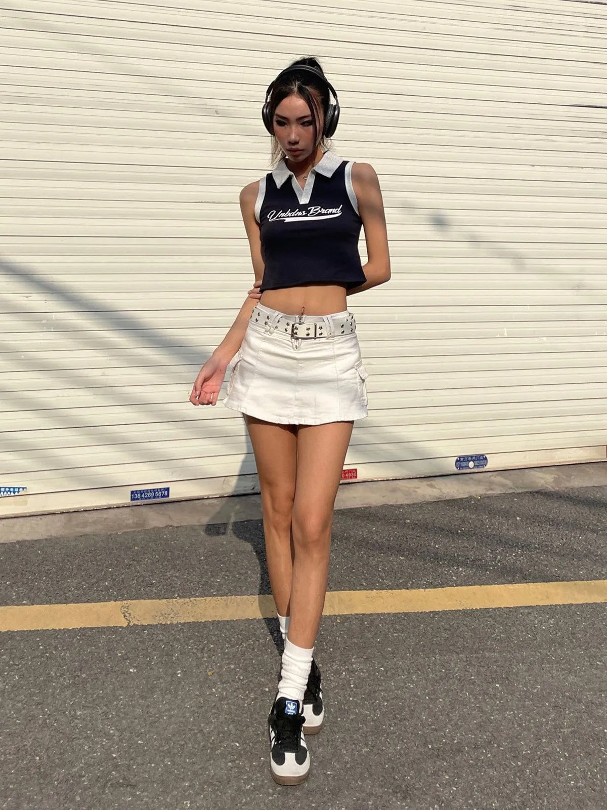 Letter Print Patchwork Short Tank Top sold by Aelfric Eden product image thumbnail 3