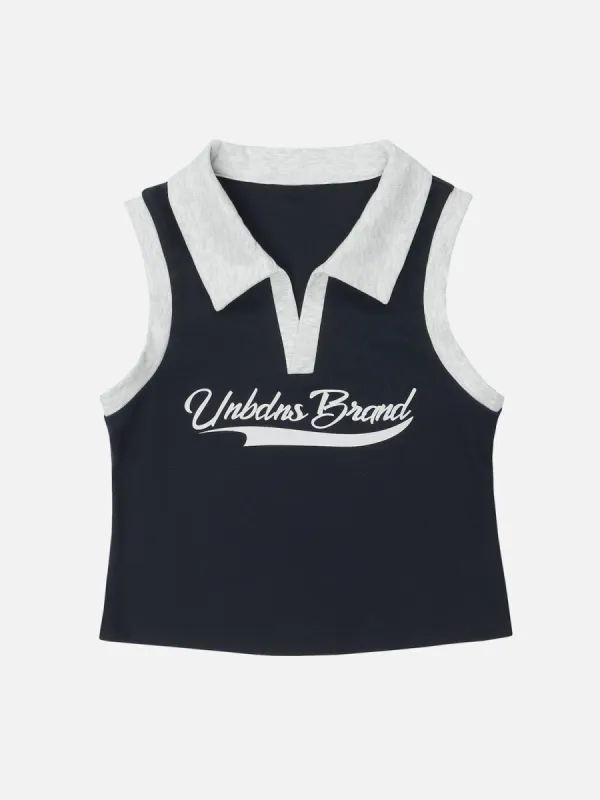 Letter Print Patchwork Short Tank Top sold by Aelfric Eden