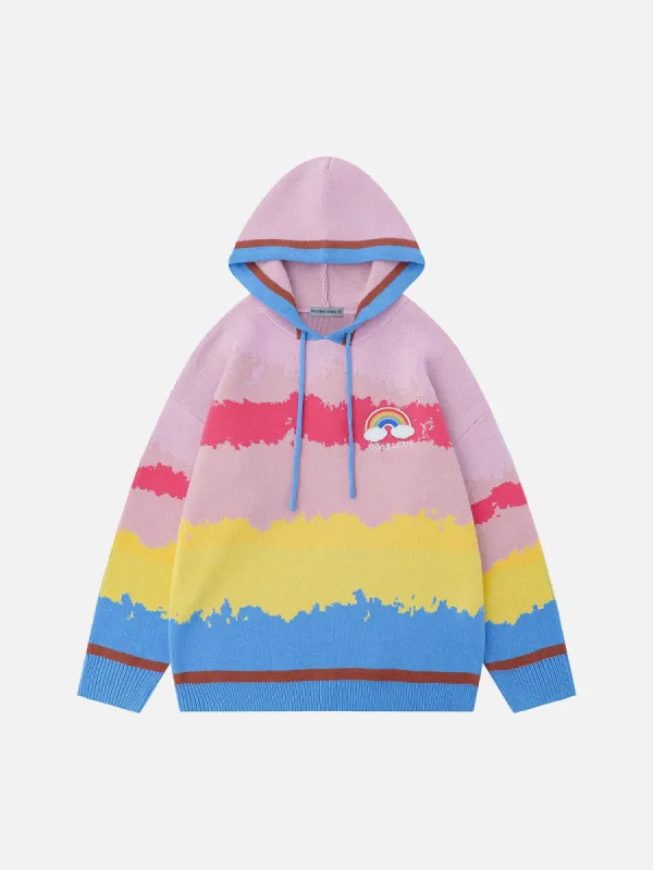 Aelfric Eden Colorful Stripe Embroidery Rainbow Hoodie sold by Aelfric Eden
