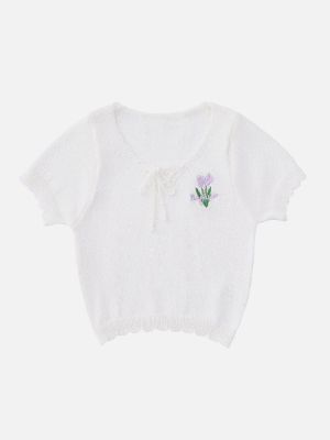 Flower Embroidery Knit Tee sold by Aelfric Eden