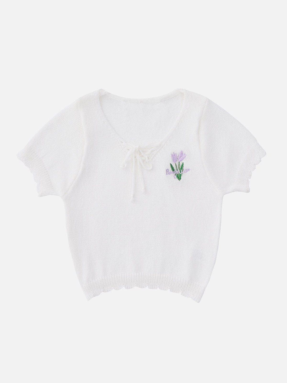 Flower Embroidery Knit Tee sold by Aelfric Eden