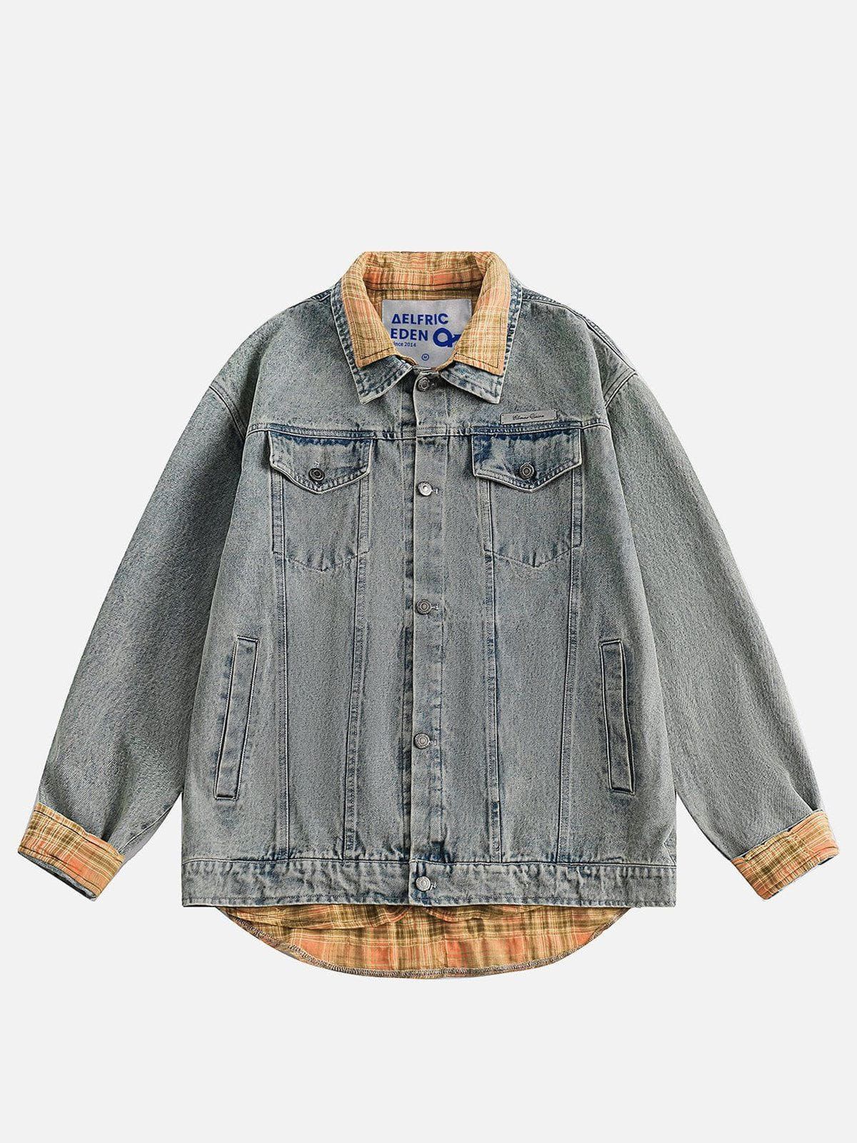 Aelfric Eden Patchwork Plaid Collar Denim Jacket sold by Aelfric Eden