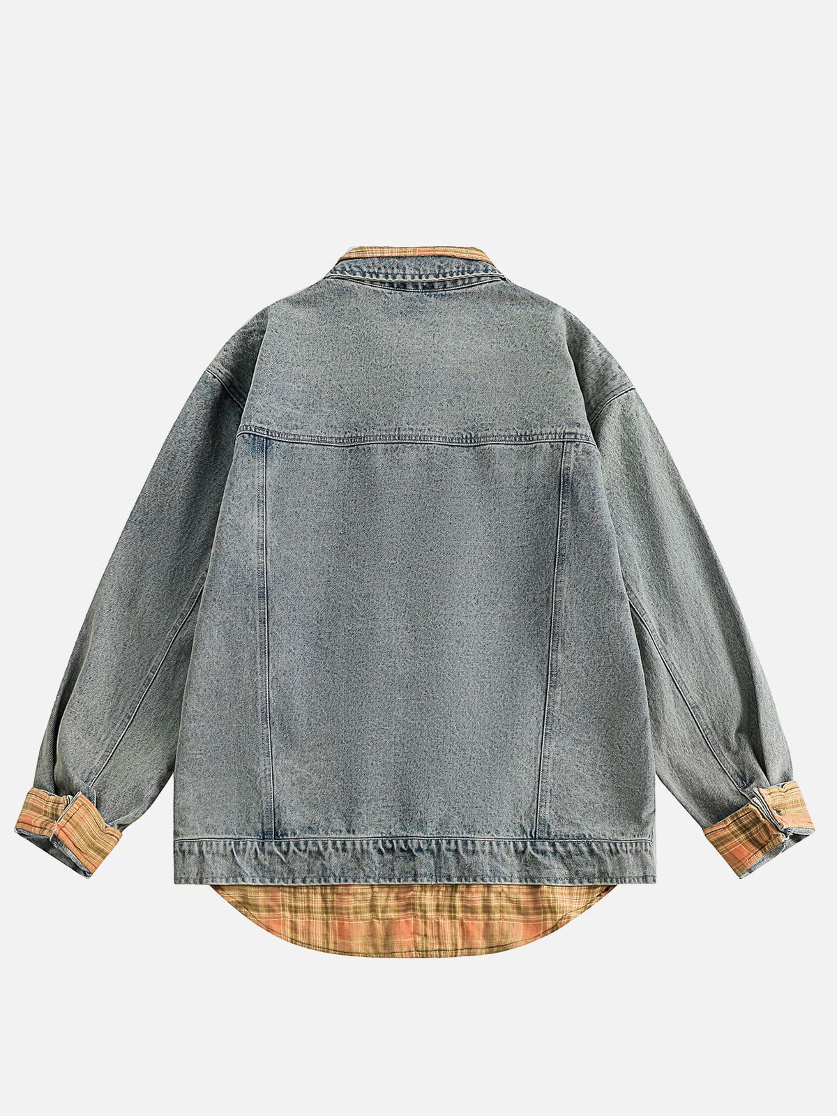 Aelfric Eden Patchwork Plaid Collar Denim Jacket sold by Aelfric Eden product image thumbnail 3
