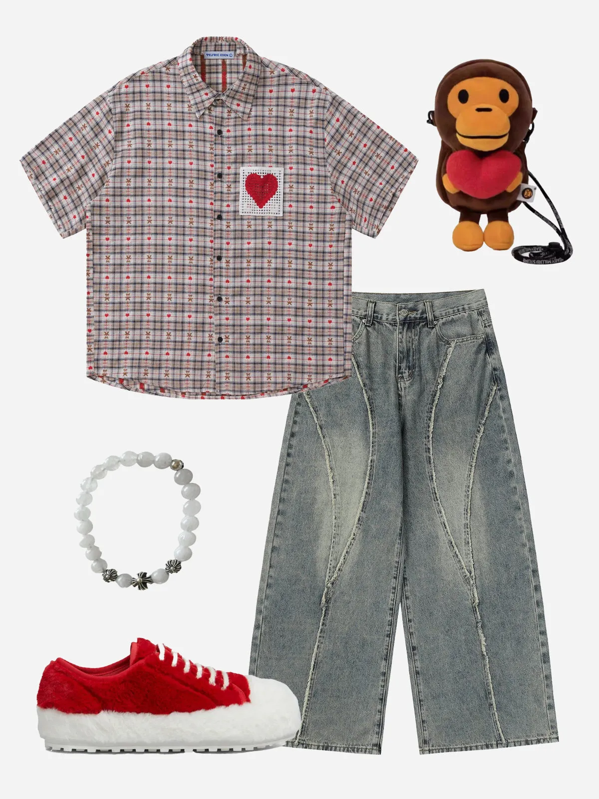 Aelfric Eden Crochet Heart Pocket Plaid Shirt sold by Aelfric Eden product image thumbnail 2