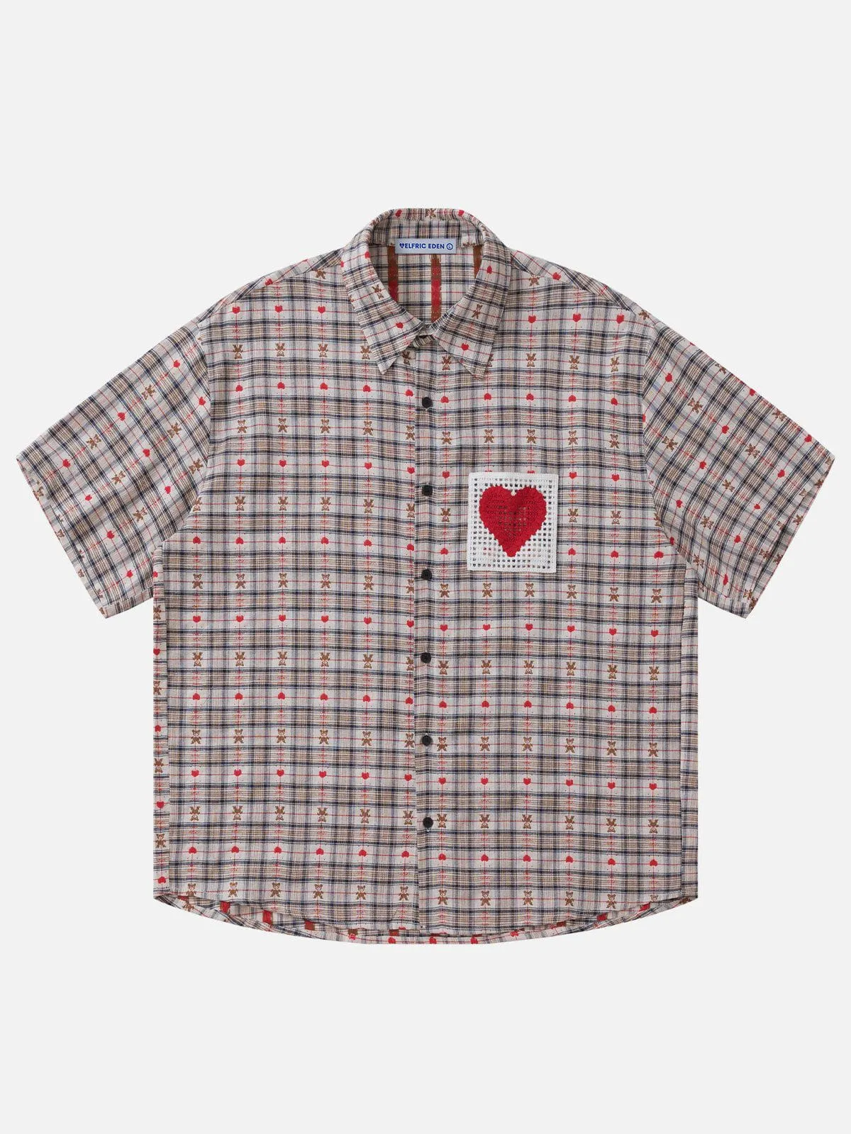Aelfric Eden Crochet Heart Pocket Plaid Shirt sold by Aelfric Eden