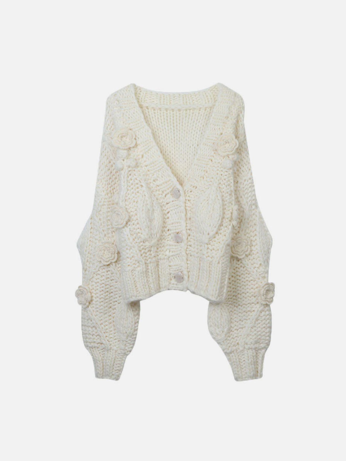V-neck Flowers Crochet Oversized Sleeves Cardigan sold by Aelfric Eden