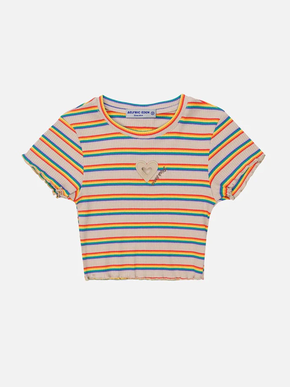 Rainbow Stripe Embroidered Tee sold by Aelfric Eden