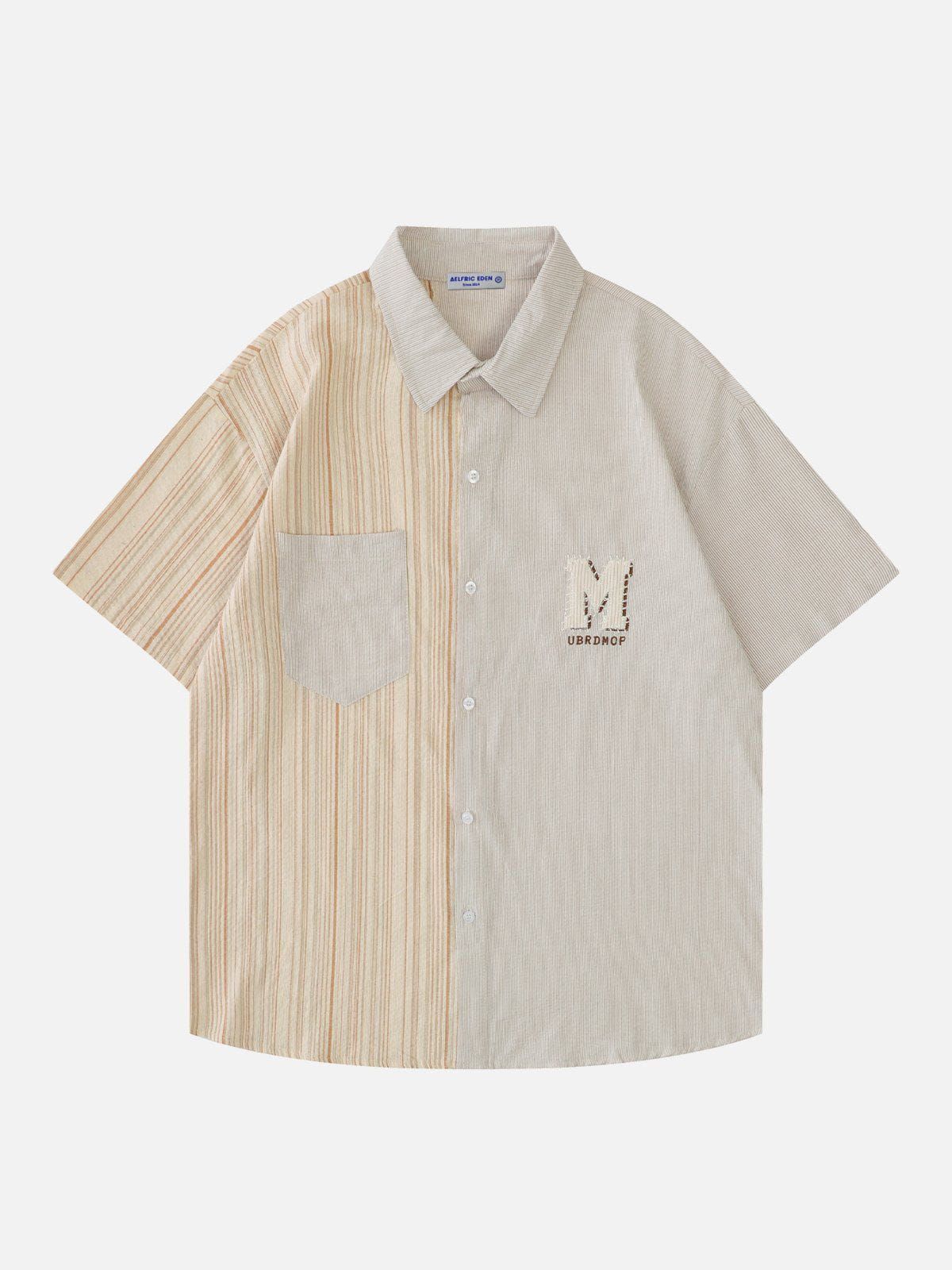 Aelfric Eden Patchwork Vertical Stripes Short Sleeve Shirts sold by Aelfric Eden product image thumbnail 2