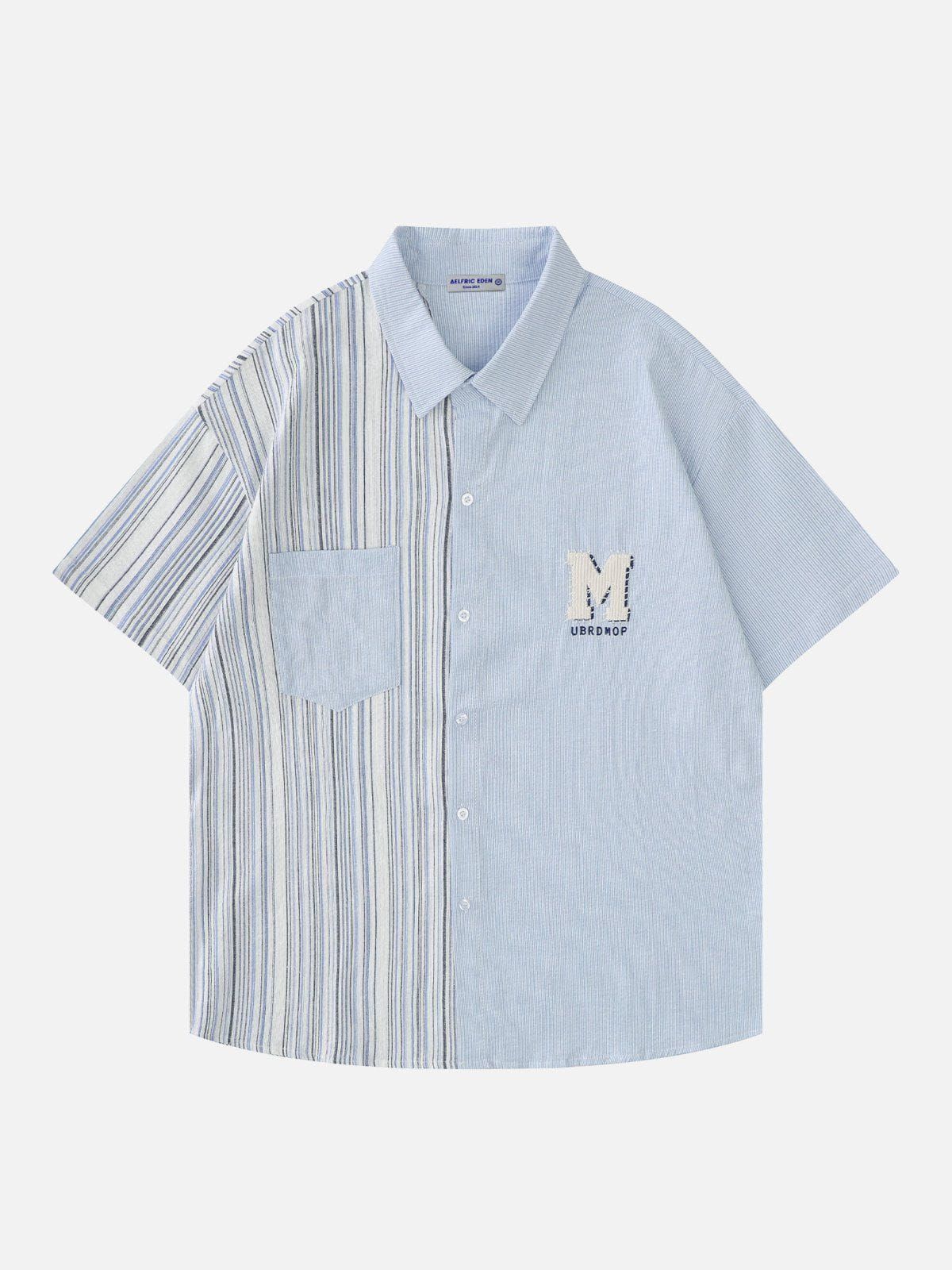 Aelfric Eden Patchwork Vertical Stripes Short Sleeve Shirts sold by Aelfric Eden