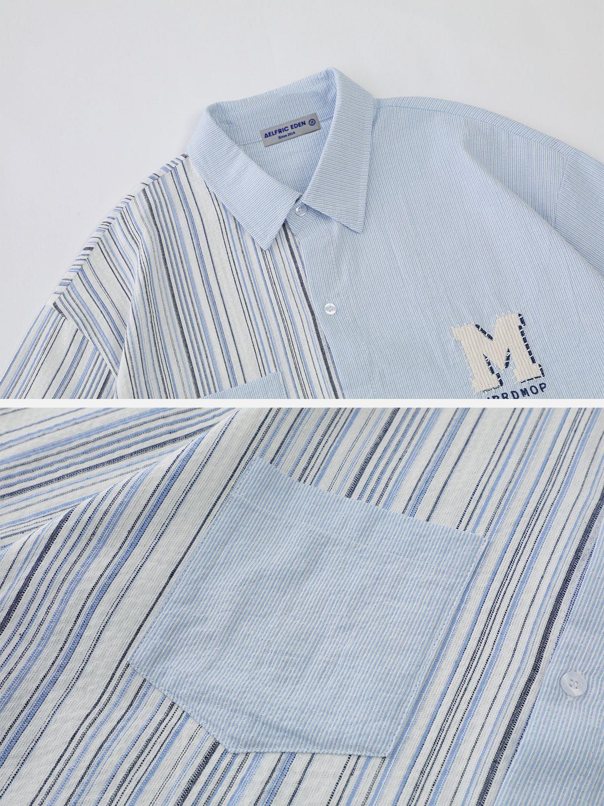 Aelfric Eden Patchwork Vertical Stripes Short Sleeve Shirts sold by Aelfric Eden product image thumbnail 4