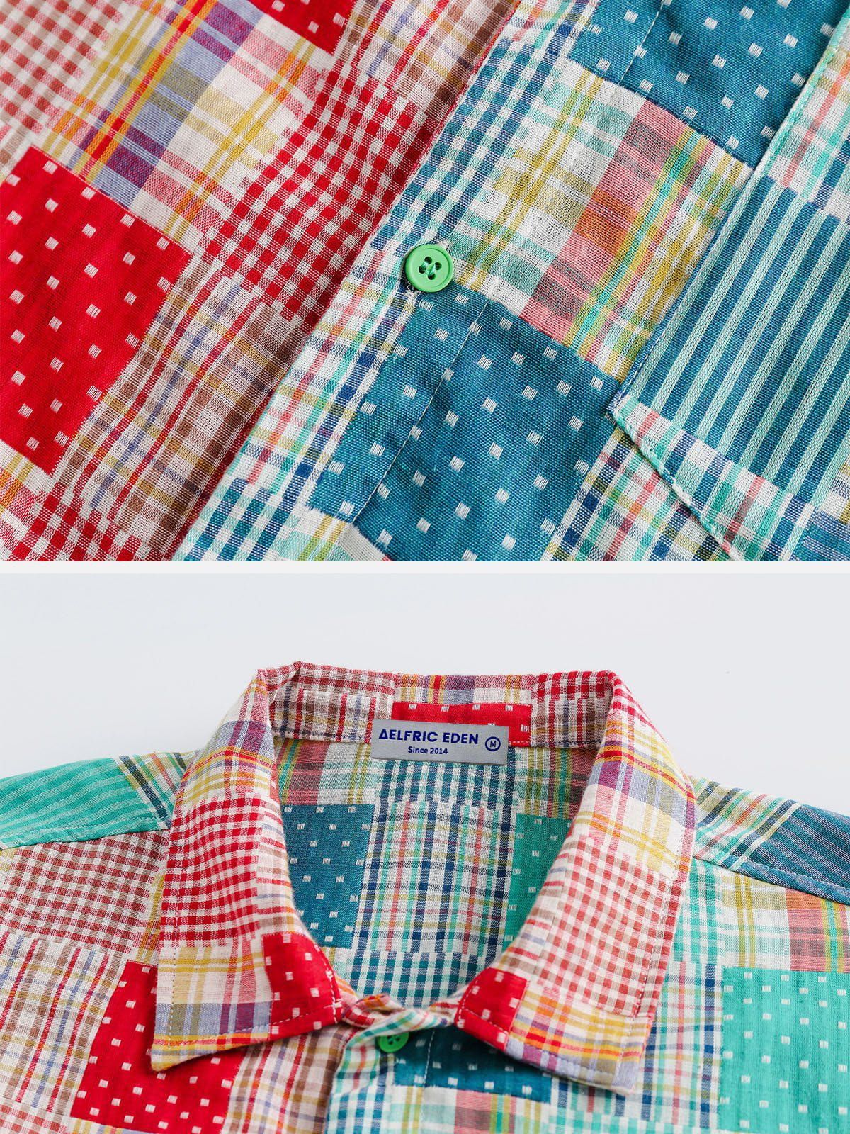 Colorblock Striped Plaid Short Sleeve Shirts sold by Aelfric Eden product image thumbnail 4