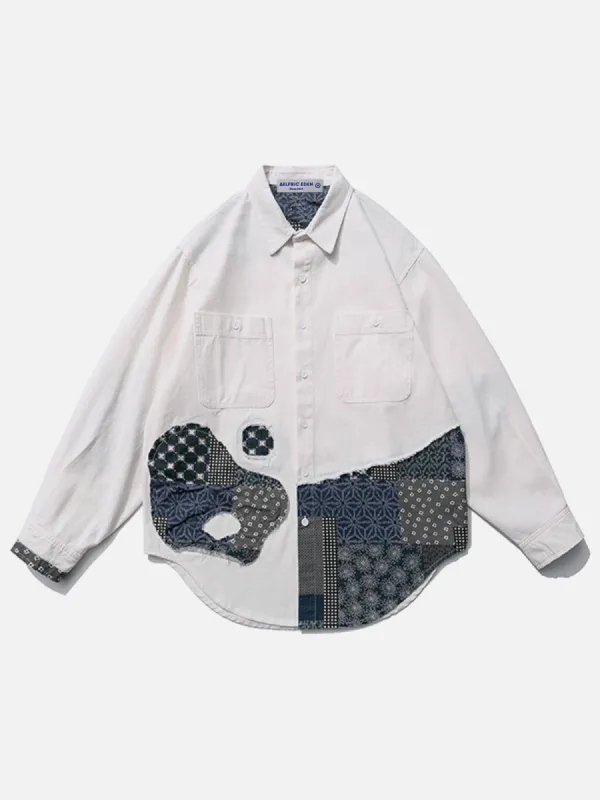 Aelfric Eden Distressed Patchwork Long Sleeve Shirts sold by Aelfric Eden