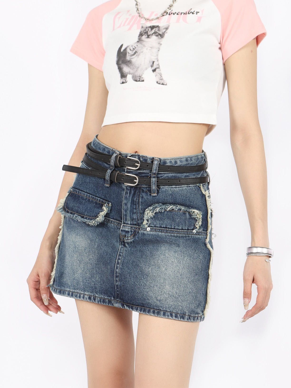 High Waist Belt Denim Skirt sold by Aelfric Eden product image thumbnail 2