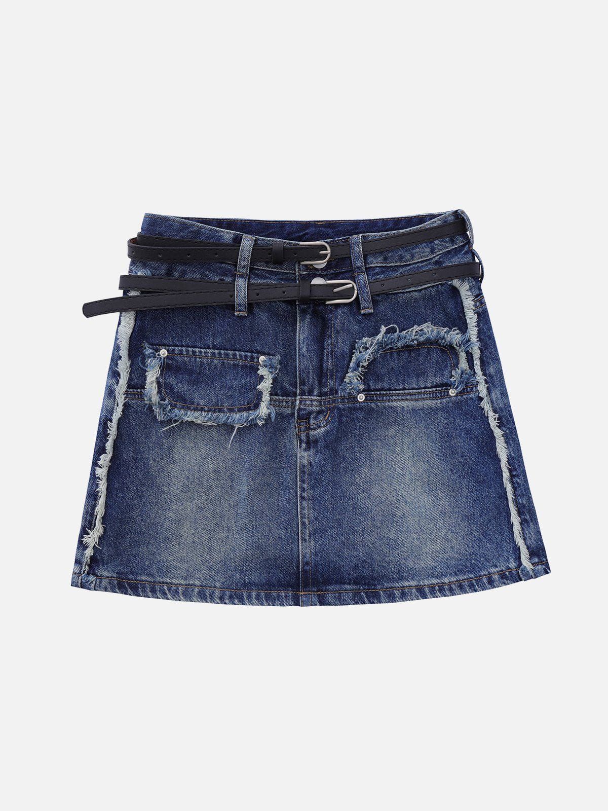High Waist Belt Denim Skirt sold by Aelfric Eden