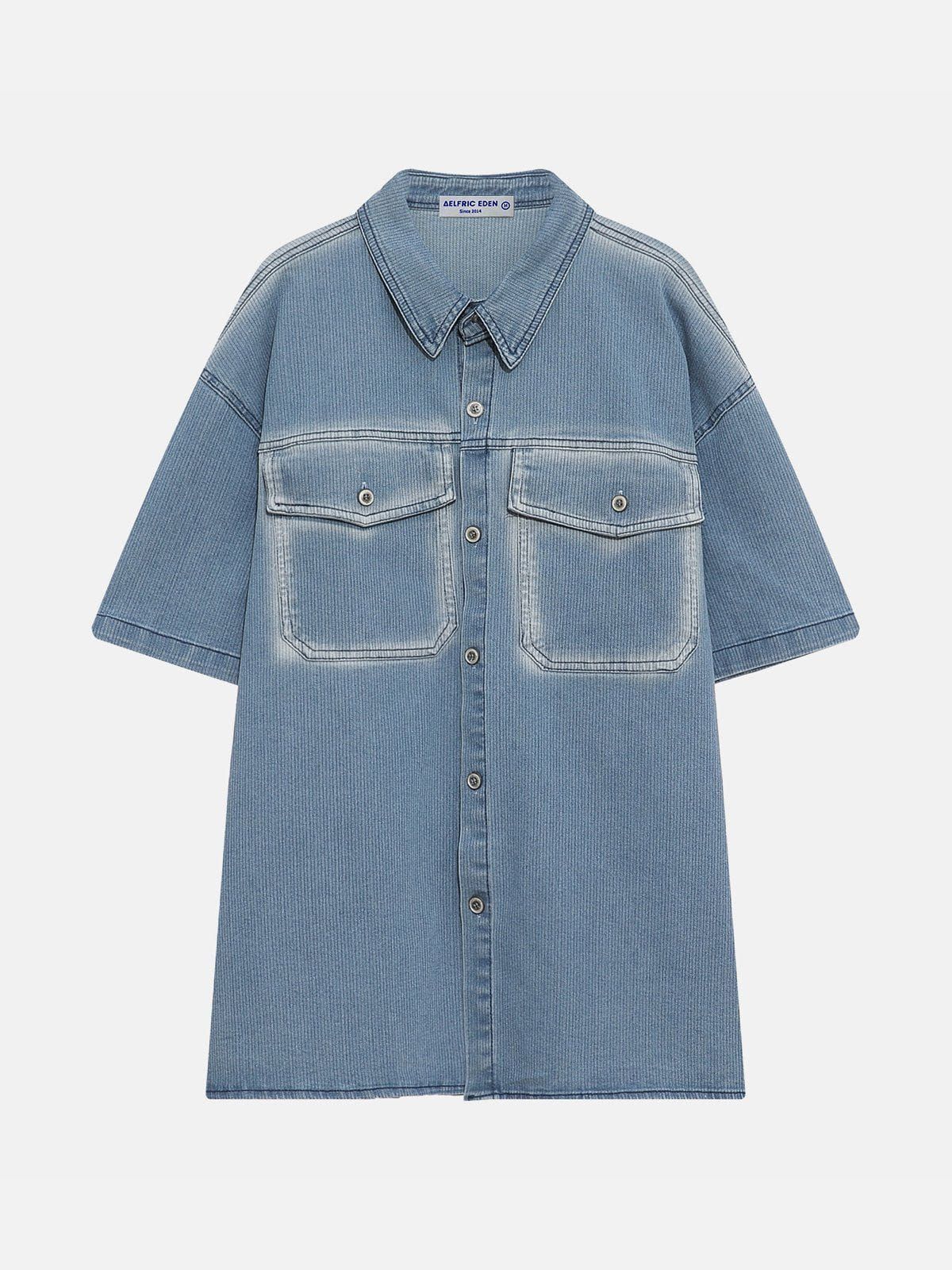 Aelfric Eden Gradient Pockets Washed Denim Short Sleeve Shirts sold by Aelfric Eden