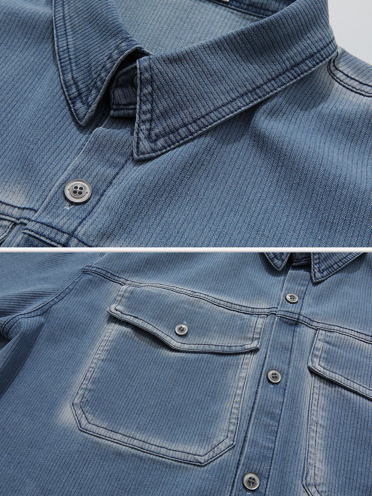 Aelfric Eden Gradient Pockets Washed Denim Short Sleeve Shirts sold by Aelfric Eden product image thumbnail 4